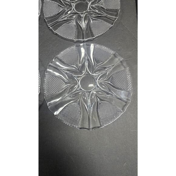 Set 4 Durand Royal Clear Pressed Glass Dessert Bread Plates Textured Geometric - Picture 5 of 5